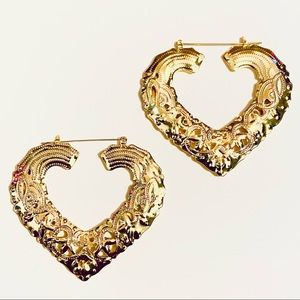 Heart Goldtone Doorknocker Bamboo Earrings